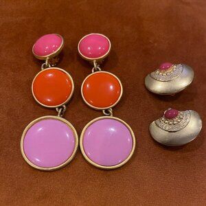 Vintage 1980's Costume Clip On Earrings - 2 pairs